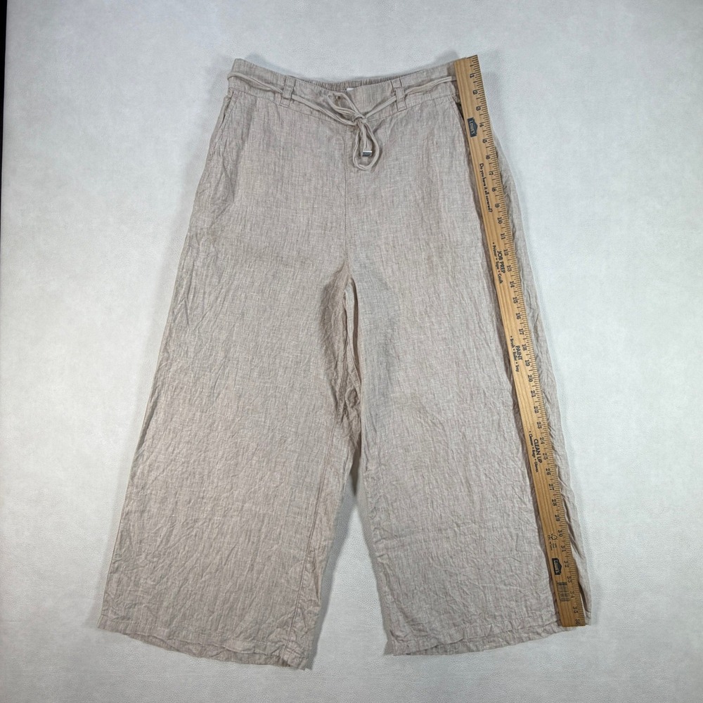 Halston Womens Large Oatmeal Beige 100% Linen Wide Leg Crop Size L - Picture 5 of 15